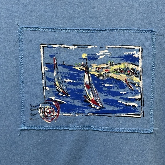 Vintage Y2K Bobbie Brooks Maxi Dress 12/14 Blue Island Graphic Short Sleeve - Picture 7 of 11